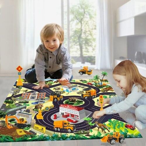 Alloy Engineering Trucks Toys Set & Play Mat Mini Pocket Size Construction Models Play Vehicles Toy Kids Educational Toys Set