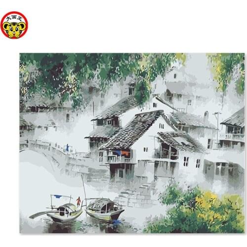 Painting by numbers art paint by number DIY decoration drawing room bedroom sofa background hangs the Chinese ancient town Jiang