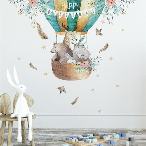 BalleenShiny Creative Cartoon Hot Air Balloon Animal Wall Sticker Self-adhesive Paper House Simple Decoration Wall Sticker