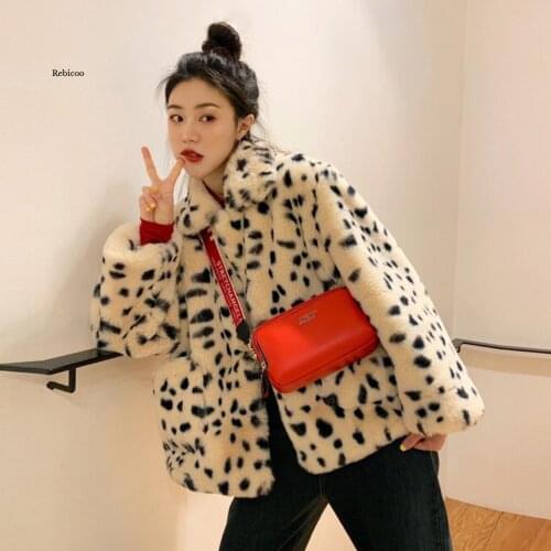 Plush jacket women winter short new Korean version of loose lamb wool faux fur leopard print fur coat women winter