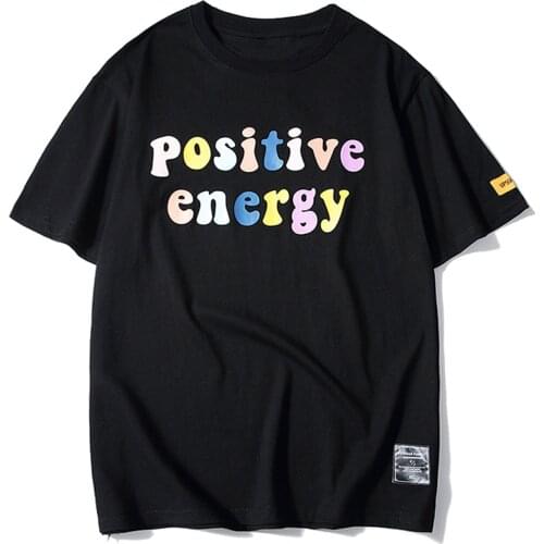 LACIBLE Men Women Streetwear Hip Hop Cotton Tshirt Harajuku Positive Energy Colorful Print T-Shirts 2021 Summer Short Sleeve Tee