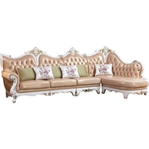 Living room furniture italian solid wood and leather L shape beige color sofa bed set modern WA525
