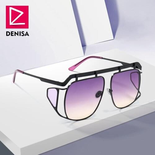 DENISA Luxury Brand Fashion Sunglasses Men 2019 New Trendy Big Frame Square Sun Glasses Women UV400 Red Lens gafas de sol G23012