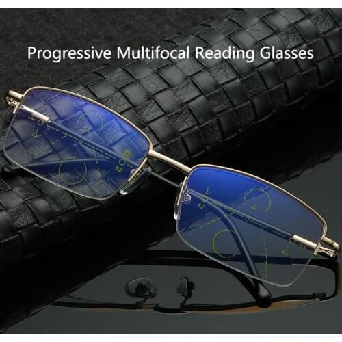 Men Progressive Multifocal Reading Glasses Women Blue Light Blocking Presbyopic Glasses Magnifier Full Frame Far Near Eyeglasses