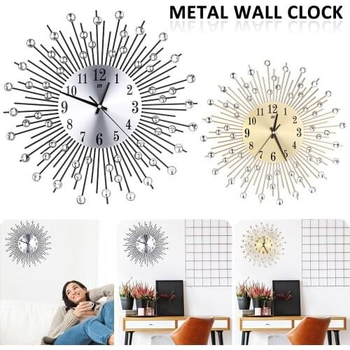 15'' Modern 3D Crystal Wall Clock No-Ticking Silent Clock Decorative Sparkling Bling Diamond-Studded Clock Round Digital Needle