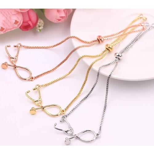 Charm Stethoscope bracelets adjustable Box Chain 3 colors Women bracelet special Medical Jewlery For Women doctor Nurse friends