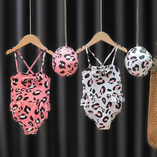 Toddler Kids Baby Girls Clothing Leopard Print Bikini One Piece Swimwear Children Swimsuit Bathing Suit With Cap Beach Wear