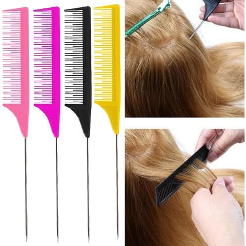 Professional Salon Rat Tail Comb Hair Dyeing Cutting Styling Picking Fine-tooth Metal Pin Highlighting Foiling Hair Comb