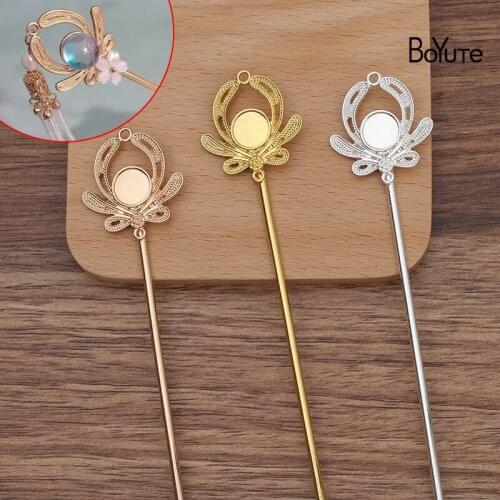 BoYuTe (10 Pieces/Lot) 29*32MM Alloy Flower Hair Stick with 10MM Cabochon Base Handmade Diy Jewelry Accessories Materials