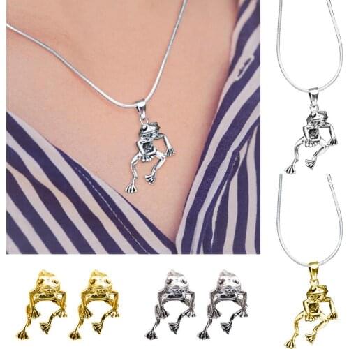 Cute Frog Earrings 2021 Retro Funny Animal Unique Earrings For Women Girls Stud Earrings Necklace Jewelry Set Gifts