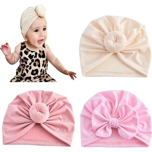 0-3Years Old Toddler Newborn Baby Flower Bow-Knot HeadbandTurban Spring Infant Protect Forehead Cap Headwraps Kids Hat Beanies