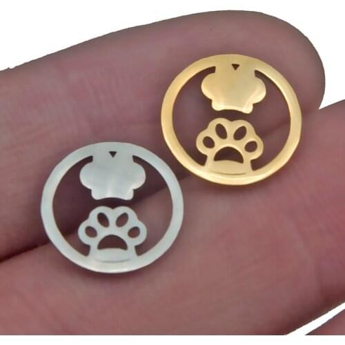 5pcs/lot Stainless Steel Circle Bear Dog Pet Paw Charms Connection Diy Jewelry Making Charms Jewelry Findings Making Accessories