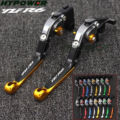 Laser Logo YZFR6 Golden&Titanium Folding Extendable Motorcycle CNC Brake Clutch Levers For Yamaha YZFR6 YZF R6 2017 2018