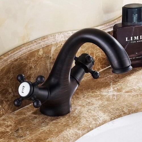 Black Oil Rubbed Brass Dual Cross Handles Bathroom Single hole Deck Mounted Faucet Vessel Sink Basin Mixer Tap asf008