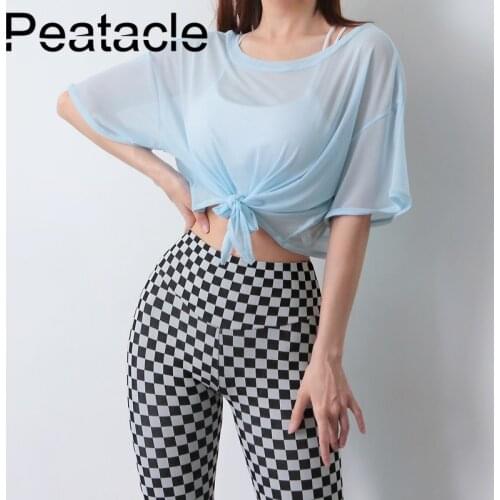Peatacle Gym Sport T-shirt Women Loose Breathable Running Fitness Short Sleeve Quick Dry Mesh Yoga Clothes Blouse Summer