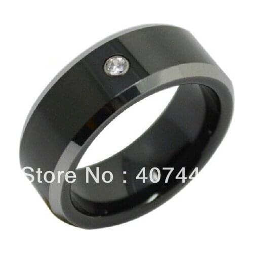 USA Hot Selling His/Her Best Black Tungsten Ring Shiny Edge With White Stone New Wedding Band With Free Gifted Box&Free Shipping