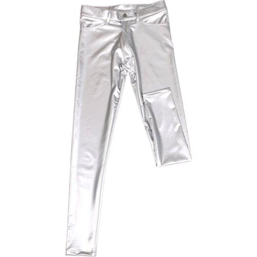 Stylish Latex Men Trousers Shiny Glossy Club Stage Pencil Pants Faux Leather PU Male Tight Motorcycle Leather Skinny Trousers