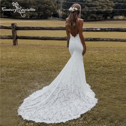 Beach Wedding Dresses Mermaid Boho Bride Dress 2021 Spaghetti Straps Backless Sexy Bohemian Bridal Gowns Vestido De Noiva