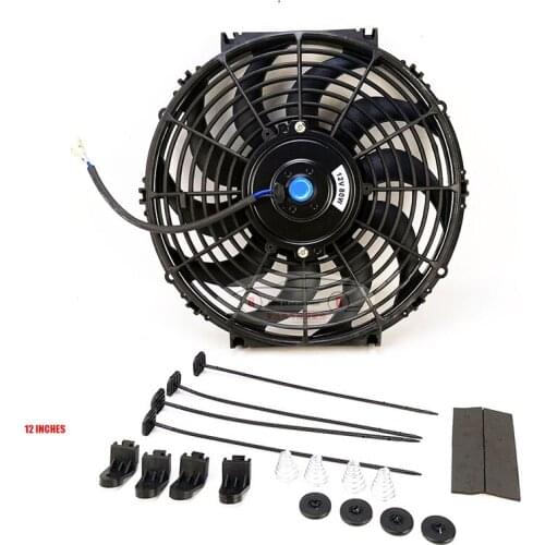 Universal 7 10 12 14 Inch 12V 80W 2100RPM Straight Black Blade Electric Cooling Radiator Fan Kit