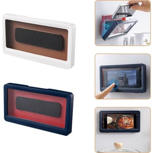Waterproof Phone Case Bathroom Wall Mounted Touch Screen Phone Holder Anti-fog Punch-free Sealing Storage Box Protective Cover