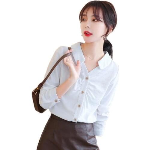 Womens Spring Autumn Style Chiffon Blouse Shirt Womens V-Neck Button Solid Color Long Sleeve Casual Tops SP961