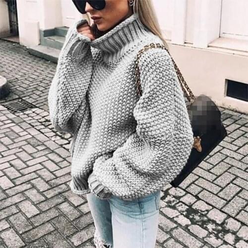 Women Autumn Batwing Long Sleeve Sweater Turtleneck Solid Color Chunky Cable Knit Pullover Tops Oversized Loose Jumper