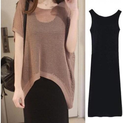 2021Plus Size Fat Mm Summer New Cover Belly Hollow Dress Simple Solid Color Stretch Women Western Style Dress Suit Free Shipping