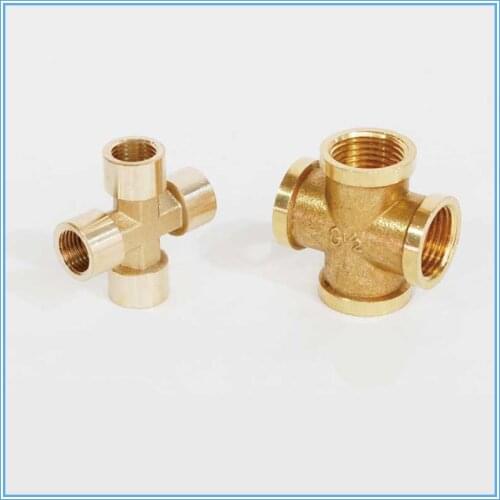 1pcs Brass Pipe Fitting 4 Way Connector Cross 1/4" 3/8" 1/2" male Thread Copper Barbed Coupler Adapter Coupling