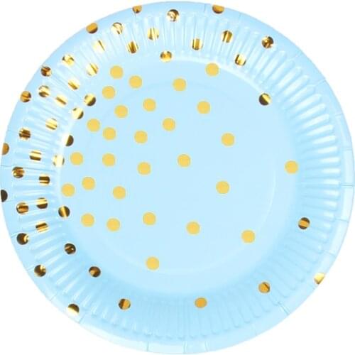 10 pcs/lot Paper Plates Cups Blue Gold Happy Birthday Party Decoration Tableware Kids Birthday Decoration Favor Baby Shower