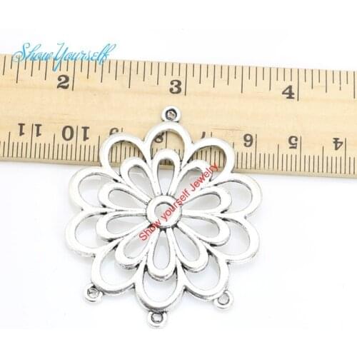 2pcs Antique Silver Plated 1-3 Flower Connectors Pendant Making Findings Accessories DIY Handmade Craft 51x43mm