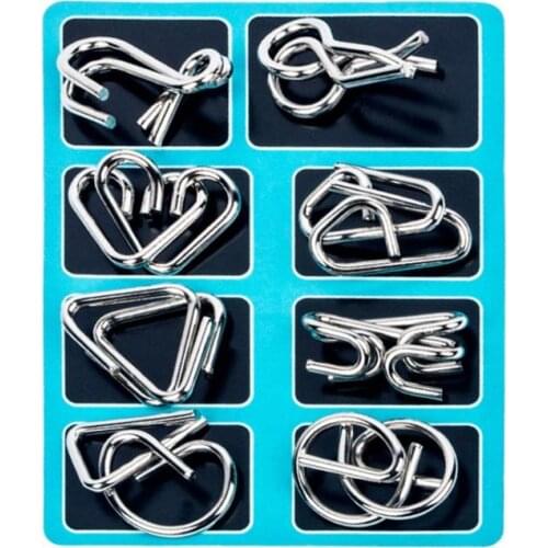 8pcs Hot Sale Toys Smooth Surface Not Easy to Damage Metal Montessori Puzzle Wire IQ Mind Brain Teaser Blue Toys for Adult Child