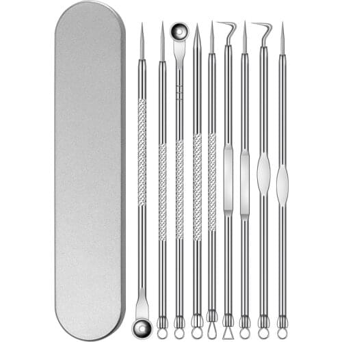9pcAcne Blackhead Remover Needle Tools Set Blackhead Tweezer Pimple Extractor Stainless Steel Blackspot Removal Skin Care Tool