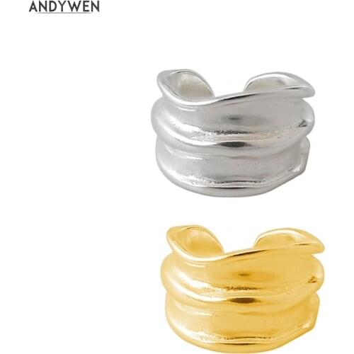 ANDYWEN 925 Sterling Silver Irregular Geometric Twist Square Rock Punk Earcuff Earring Cuff Non Clips Piercing Wedding Gift