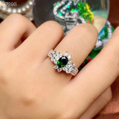 Bijou green diopside gemstone ring with 925 silver jewelry natural gem good color good cut birthday promotion anniversary gift