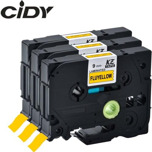 CIDY Black on Fluorescent Yellow Laminated Label Tape Compatible TZE C21 TZ C21 TZE-C21 TZ-C21 For Brother Printers