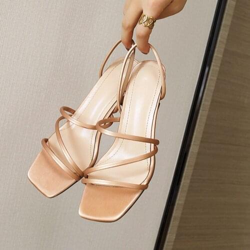 Sexy Party Crystal Womens Sandals Ankle Strap Cross Straps Thick Heel Womens Shoes Open Toe Single Strap Party Sandals