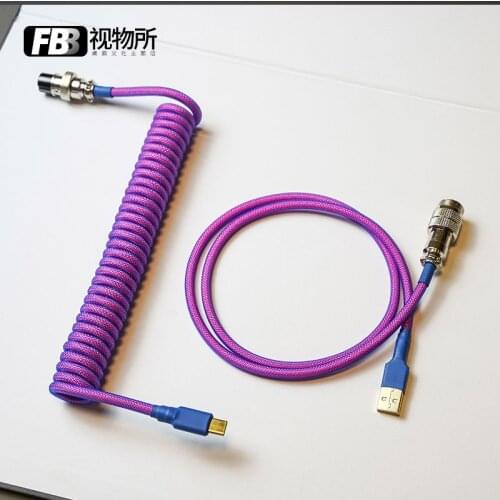 FBB Cables Type C Keycap Line Handmade Custom Spiral Braided Data Line DIY Fuchsia Mechanical Keyboard Cable USB