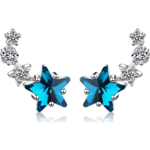 Korean version of the small fresh blue five-pointed star artificial crystal cute mini silver plated stud earrings WE017
