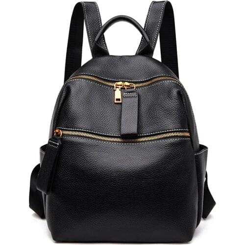 Korean Fashion Backpack 2021 Winter First Layer Cow Leather Women College School Bags Leisure Solid Color High Quality Bagpack