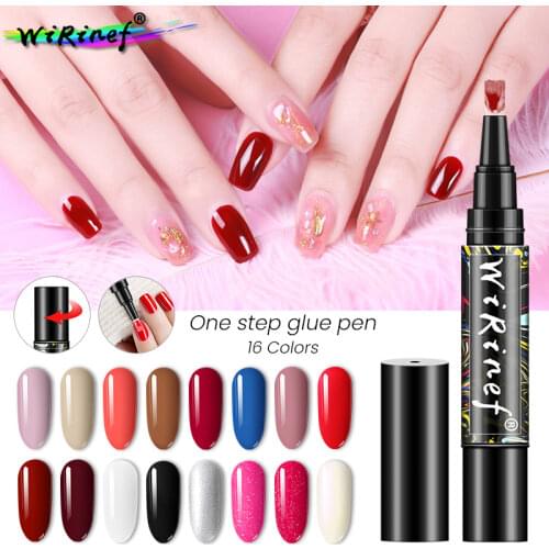 WiRinef 16 Colors One Step Nail Gel Polish Pen UV LED Nail Lamp Cured Gel Nail Art Manicure Lacquer Varnish Glue