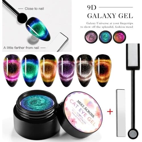 MEET ACROSS 5ml 9D Galaxy Cat Eye Nail Gel Chameleon Semi Permanent Manicure Gel Lacquer Magnetic Soak Off UV/LED Nail Varnish