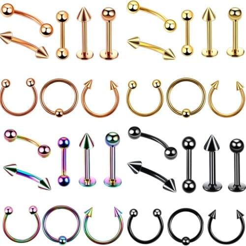 8Piece Eyebrow Piercing Labret Stud Body Piercing Jewelry Lot Bulk Horseshoe Nose Ring Set Tragus Earring Pack Body Piercing Set