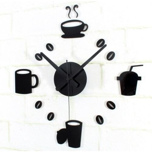 New Arrival Coffee Cup Design sticker EVA 30CM-60CM kitchen wall clock large decorative 3d diy wall clock big clock