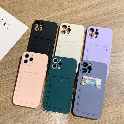 Solid Color Matte Silicone Phone Case For IPhone 12 11 Pro Max X Xr Xs Max 7 8 Plus Shockproof Back Cover With Card Bag Fundas