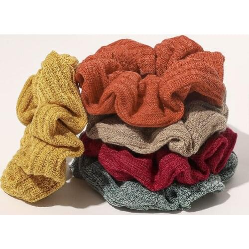 Autumn Winter Knitting Striped Scrunchies Soft Hair Rope Women Elastic Hair Bands Solid Color Ponytail Holder Hair Accessories