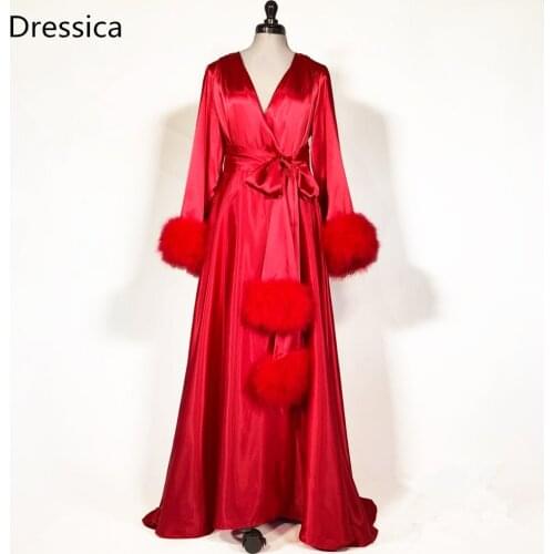Feather Satin Nightwear Fur Robe Factory Custom Make Dressing Gown