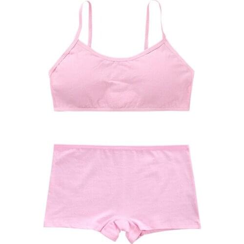 Puberty Girls Bra Panty Sets Teenage Cotton Padded Training Bra+Panties Kids 8-14Y