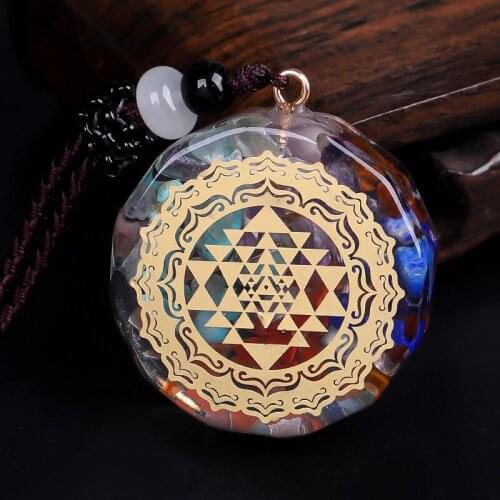 Natural Chakra Orgone Energy Pendant Necklace Colorful Chips Stone Pendulum Amulet Orgonite Crystal Necklace Healing Meditation