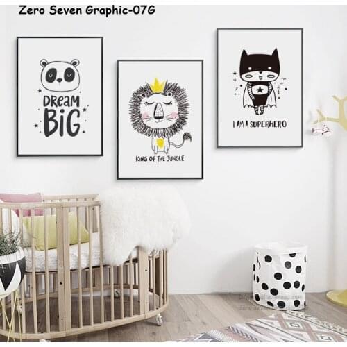 Simple Nordic Cartoon Superhero Lion A4 Canvas Art Painting Print Poster Picture Wall Boy Girl Baby Room Home Decoration Murals