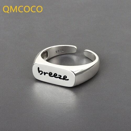 QMCOCO 925 Silver Letter Vintage Rings Retro Distressed Opening Handmade Ring Fashion Fine Jewelry For Woman Gifts